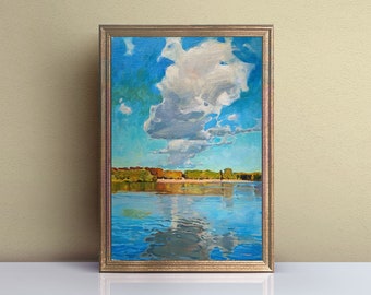 Original Oil Painting, Blue Purple Skies, Oil Paint on Wood Board
