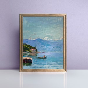 Sunrise Wall art, Seascape oil painting, Blue artwork, cold toned sea sunset, Seaside painting, modern original canvas art, Sea Landscape