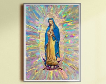 Nuestra Señora de Guadalupe, Arte mural cristiano imprimible, Virgen María, Arte digital cristiano, Regalo católico para la familia, Pintura de la Santísima Madre