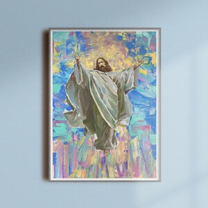 Hemelvaart van de Heer, Jezus Christus in de hemel Hemelvaart schattig, christelijke kunst aan de muur, Christus in glorie, Jezus Christus verrezen, digitale print,