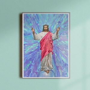 Portret van Jezus Christus, Jezus olieverfschilderij Modern, onze Verlosser kunst, digitale christelijke muur kunst, pastor geschenken, heilige kunst, katholieke beeldende kunst