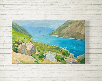 朝の太陽 - オリジナルのガッシュの絵画、海の景色、海景の絵画、海に