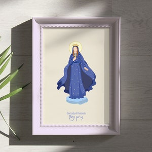 Onze Lieve Vrouw van Pontmain bid voor ons. Christelijke digitale illustratiekaart. Onze Lieve Vrouw van de Hoop, de Heilige Mariaverschijning, Onze Lieve Vrouw van de ster,
