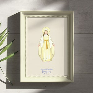 Nostra Signora del Buon Aiuto prega per noi. Carta di illustrazione digitale cristiana. Nostra Signora Buona Speranza, Nostra Signora del Campione