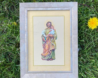 St.Joseph icon - Catholic Miniature Oil Painting home prayer decor. Hand painted Mini Christian Painting.
