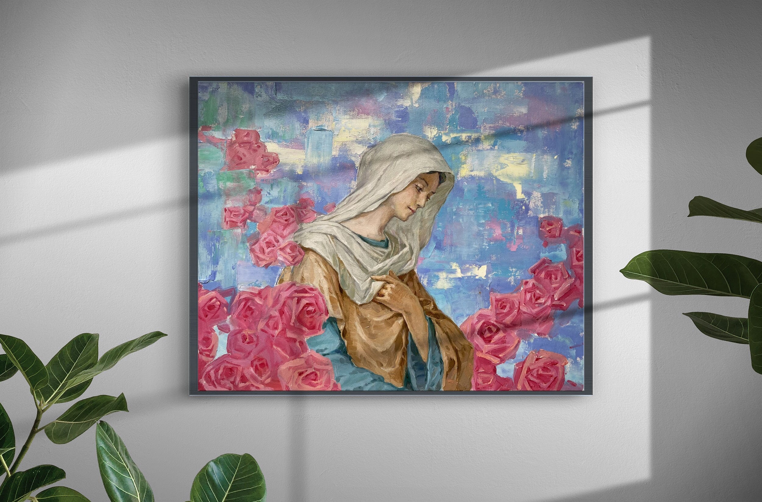 Virgin Mary With Roses, Catholic Holy Mary Wall Art, Our Lady of the ...