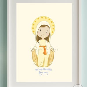 Oração das crianças Nossa Senhora do Bom Socorro. Cartão de ilustração digital cristã. Nossa Senhora Boa Esperança, Nossa Senhora do Campeão