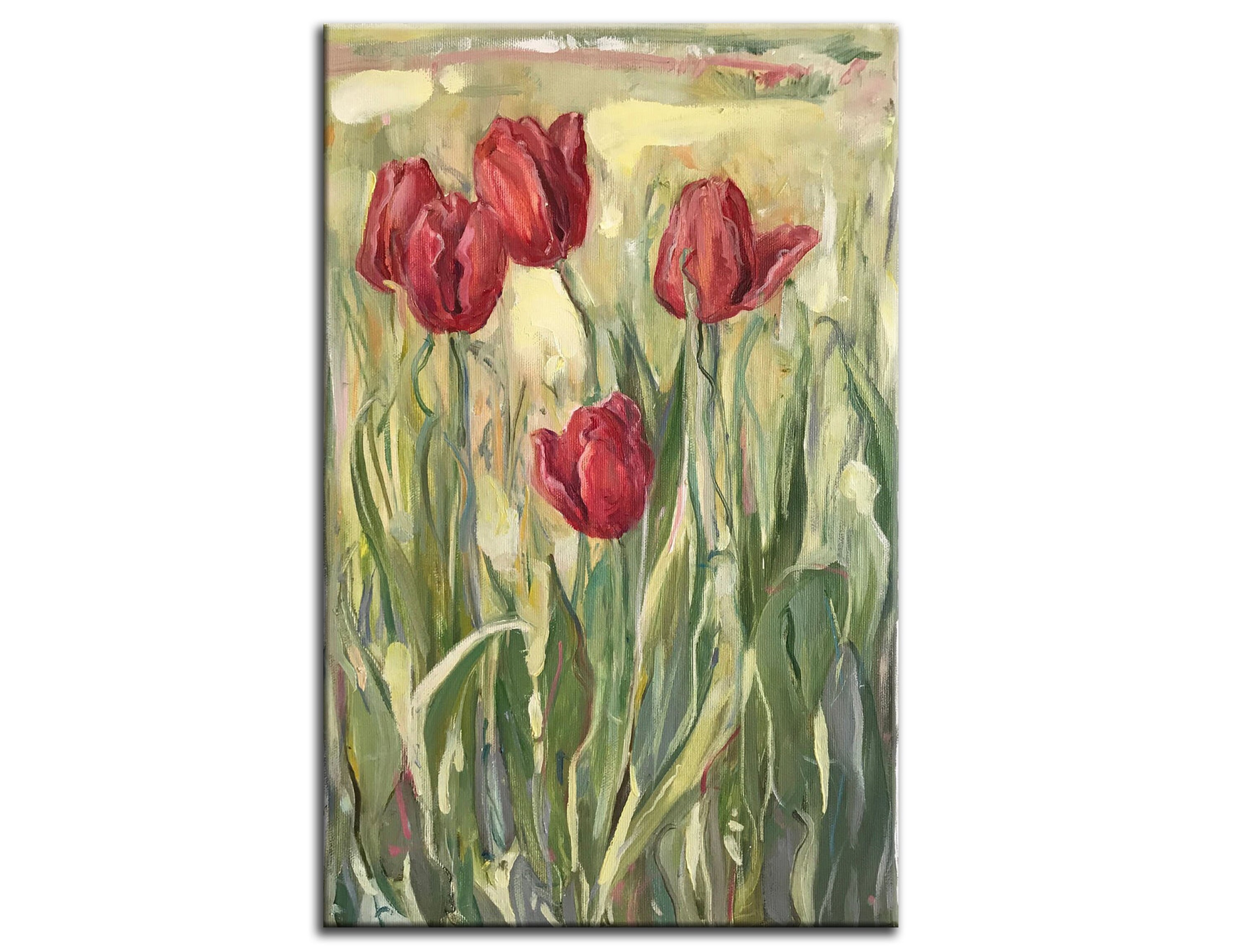 油絵 チューリップの花 絵画 ギフト カラフル オリジナル 油絵 風景画