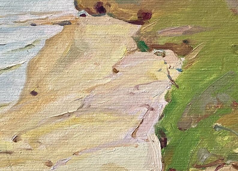 Puede incluir: Pintura abstracta con pinceladas gruesas en tonos beige, rosa y verde. La pintura presenta una superficie texturizada y un efecto de capas.