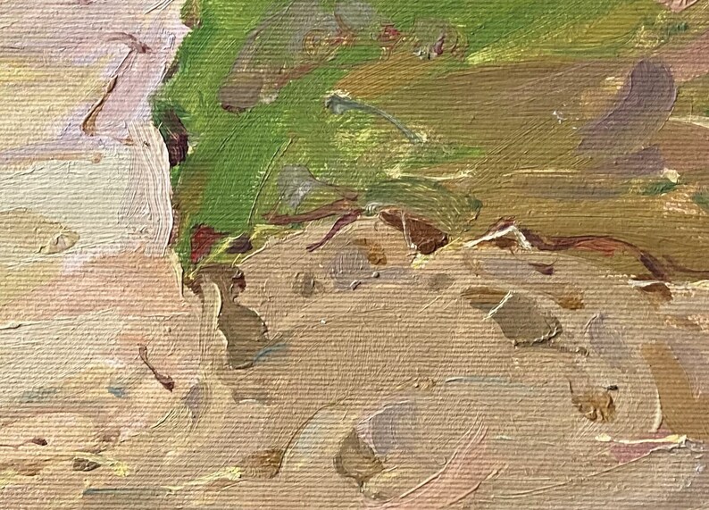 Puede incluir: Pintura abstracta con una superficie texturizada. La pintura presenta una mezcla de colores verdes, marrones y beige. La pintura se aplica en trazos gruesos, creando una sensaci&oacute;n de profundidad y movimiento.