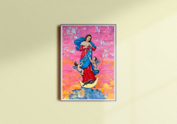Our Lady Undoer of Knots Poster, Catholic Art, Holy Mary picture, Virgin Mary wall art, Christian icon, oil painting printable,Religious art