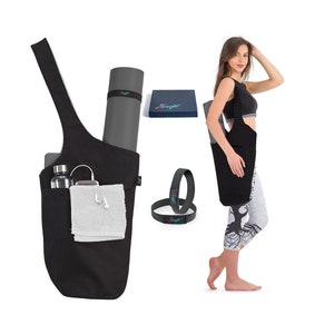 yoga bag, yoga mat bag, gift box, elastic straps, black