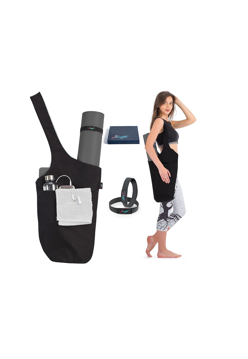 yoga bag, yoga mat bag, gift box, elastic straps, black