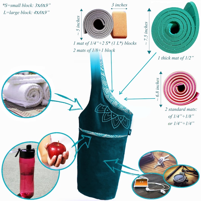 Two Tone Teal Yoga Mat Bag: Long Tote with Pockets & Straps image 6