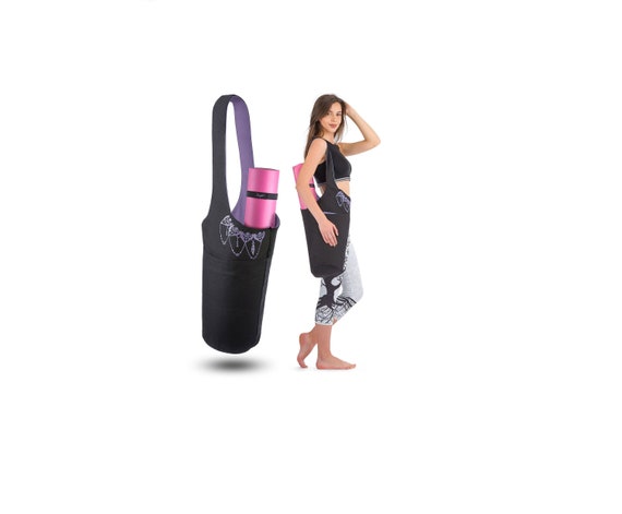 Yoga Mat Bag Yoga Mat Holder With BONUS Yoga Mat Strap Elastics Long Tote  With Pockets Holds More Yoga Accessories. 