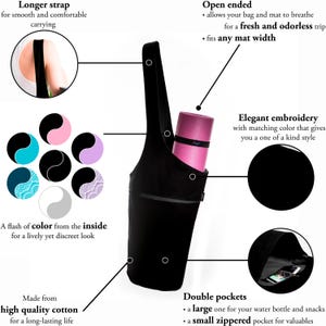 Black Yoga Mat Bag: Long Tote with Pockets & Straps image 8