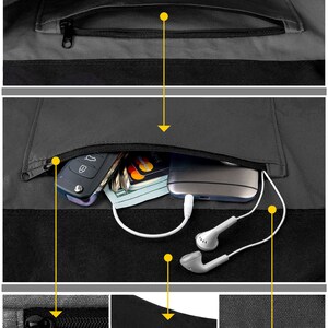 yoga bag inner YKK zipper pocket with accessories such as wallet, phone, keys and other valuable's to be stored away