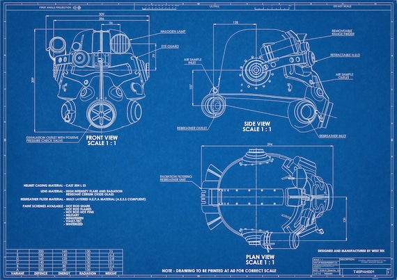 Fallout 4 Inspired T45 Power Armour Helmet Blueprint Drawing Etsy