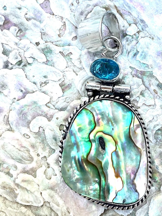 Gorgeous Abalone Shell Sterling Silver & Blue Top… - image 1