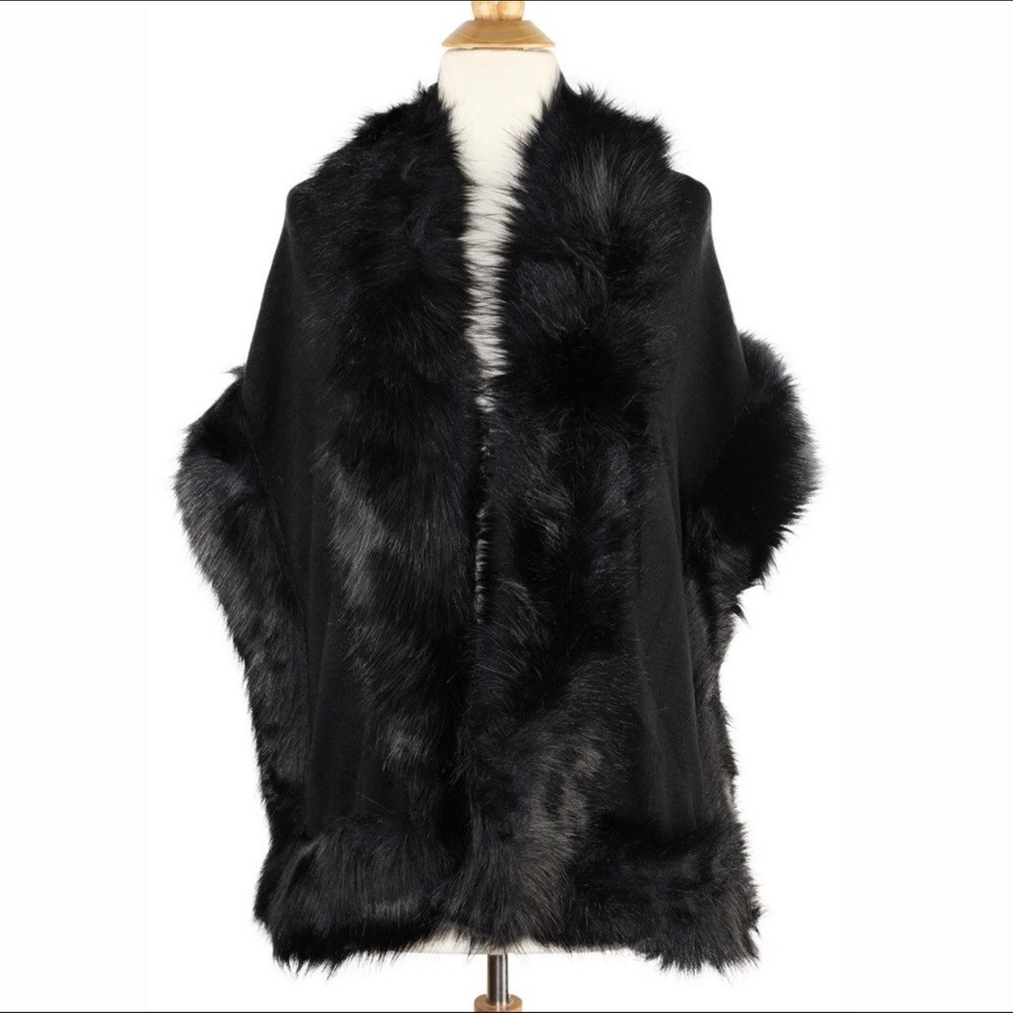 Black Fox Faux Fur Trim Shawl Wrap Winter Scarf | Etsy