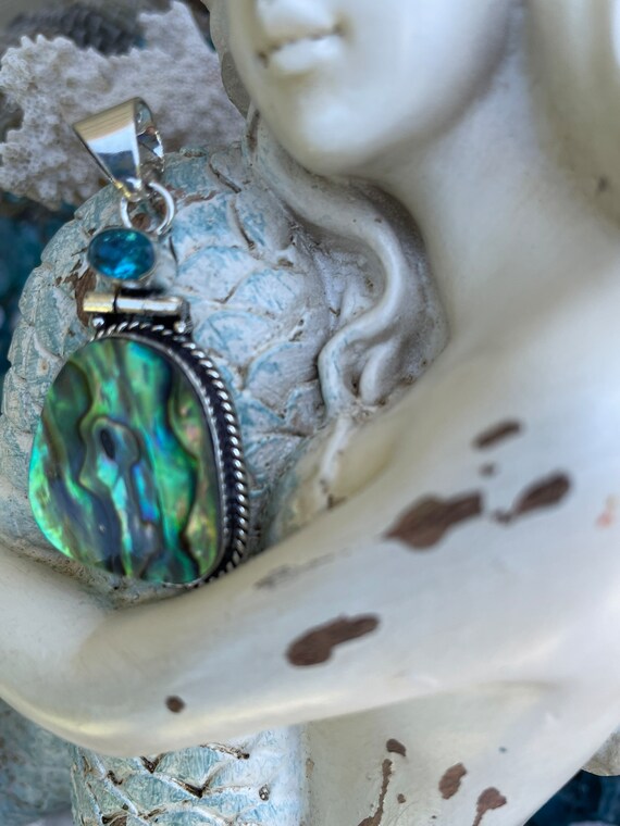 Gorgeous Abalone Shell Sterling Silver & Blue Top… - image 7