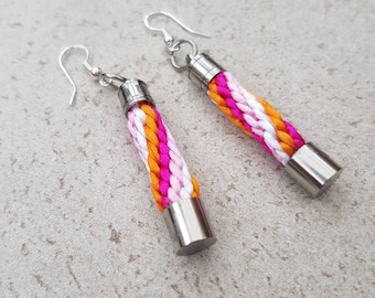 Pendientes de visibilidad lésbica, pendientes de plata de ley del orgullo lésbico, pendientes de la bandera lésbica, joyería sáfica