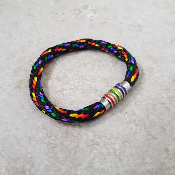 Black Rainbow Pride Bracelet, Magnetic Pride Wristband, LGBT Bracelet, Pride Bracelets for him