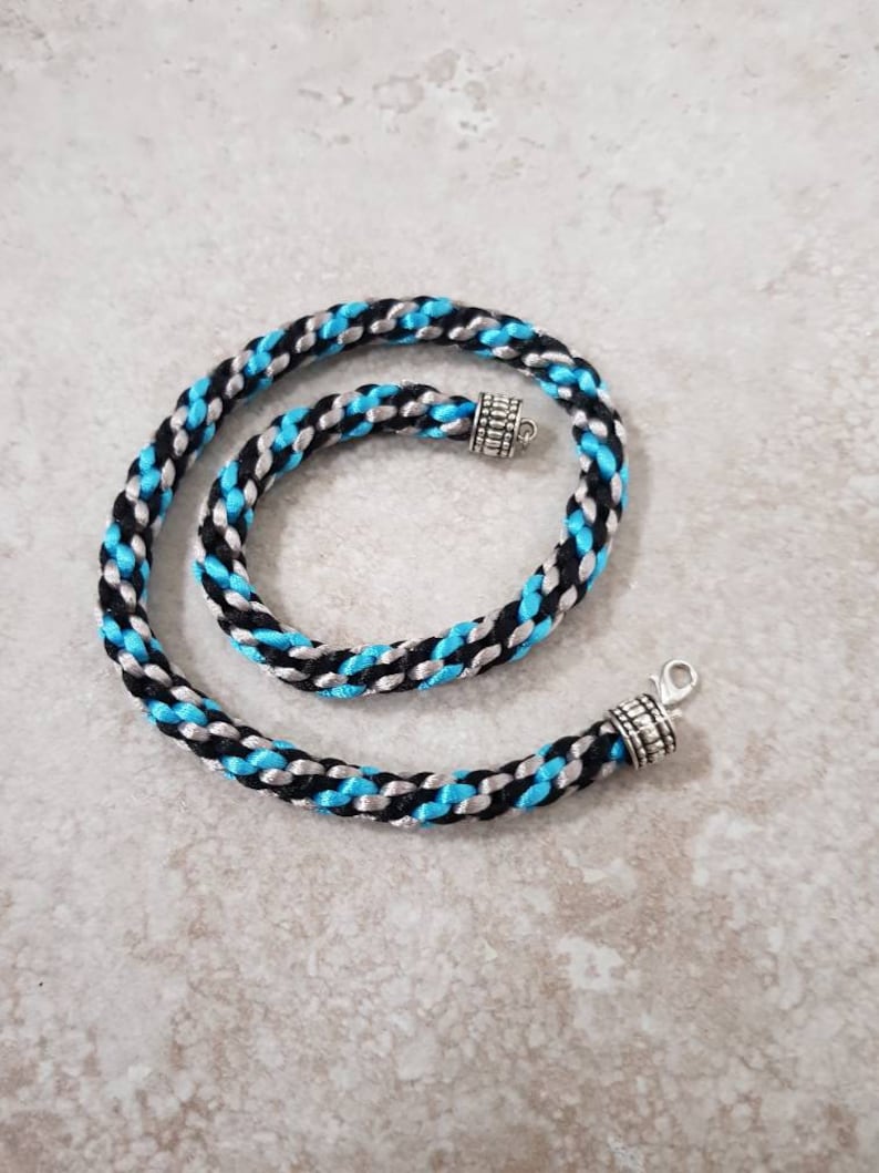 Turquoise and Black Rope Necklace Chunky Choker