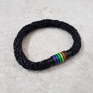 Subtle Pride Bracelet, Black LGBT wristband, Discreet Pride gifts, Gay Pride Bracelets for men