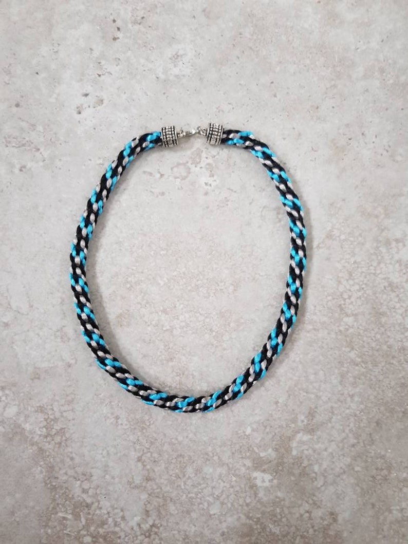 Turquoise and Black Rope Necklace Chunky Choker