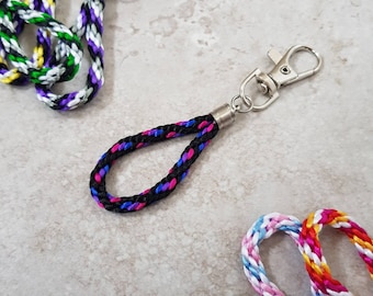 Bisexual loop Keyring, Bi Pride flag Keychain, Bisexual pride macrame loop bag charm, Bi Pride gifts, Pride Zip pull
