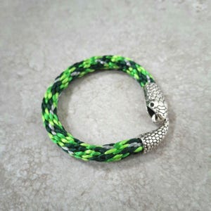Green Snake Bracelet, Ouroboros bangle, Silver Snake tail Jewelry, gift for Snake lover