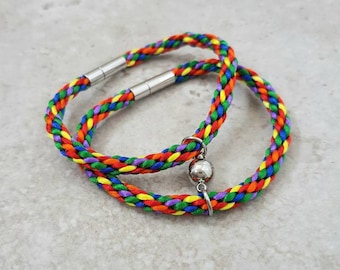 Braided Rainbow Couples bracelet, Matching Pride Couple Bracelets