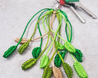 Green botanical keyring,  Plant Keychain, Small boho bag charm, Crazy plant lovers gift, Gardener gift