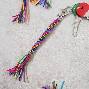 Rainbow Rope Keyring, Colourful Tassel Keychain, Rainbow Zip Pull