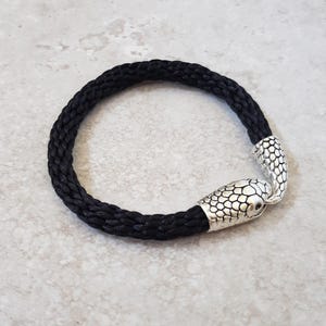 Black Rope Snake Bracelet, Silver Serpent Bangle, Statement Bracelet, Reptile jewellery, Ouroboros,  Snake Lover gifts, Handmade Bracelet
