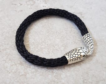 Black Snake Bracelet, Silver Serpent Statement Bracelet, Reptile jewellery, Ouroboros, Snake Lover gifts
