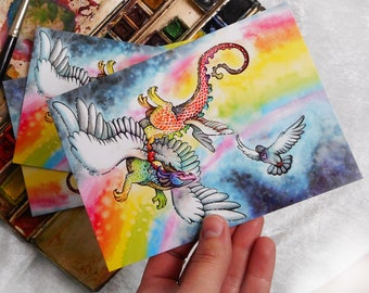 Artprint in postcard format Rainbow dragon