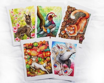Artprints in postcard format Korean animals