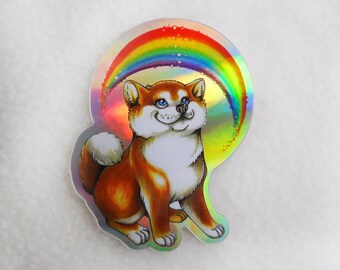 Shiba Inu Rainbow Holo Sticker