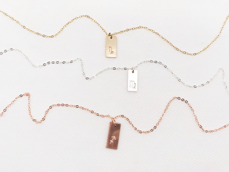 Zodiac Necklace 14k gold filled personalized necklace sterling silver Bar Necklace simple necklace monogram bar necklace tag nacklace