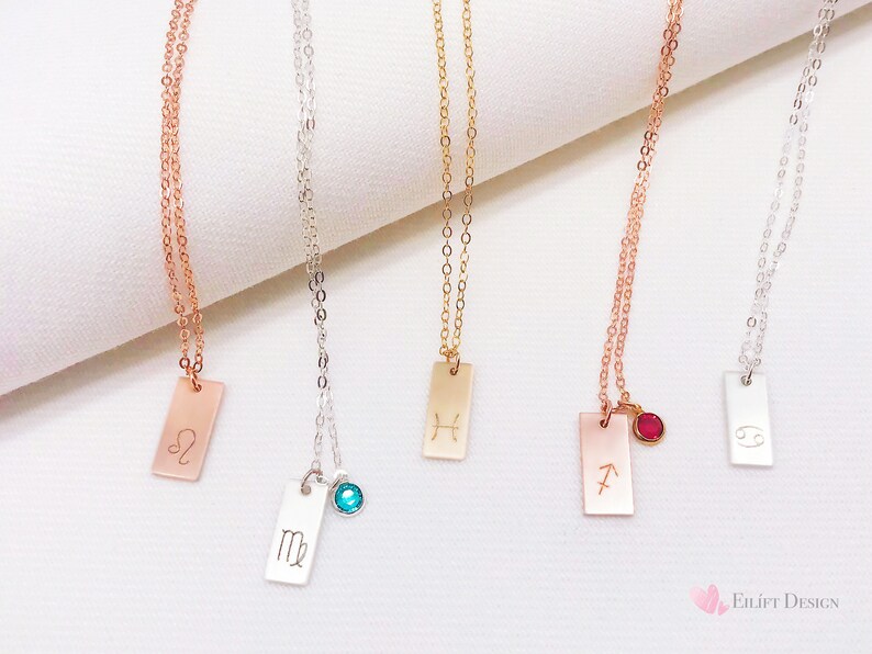 Zodiac Necklace 14k gold filled personalized necklace sterling silver Bar Necklace simple necklace monogram bar necklace tag nacklace
