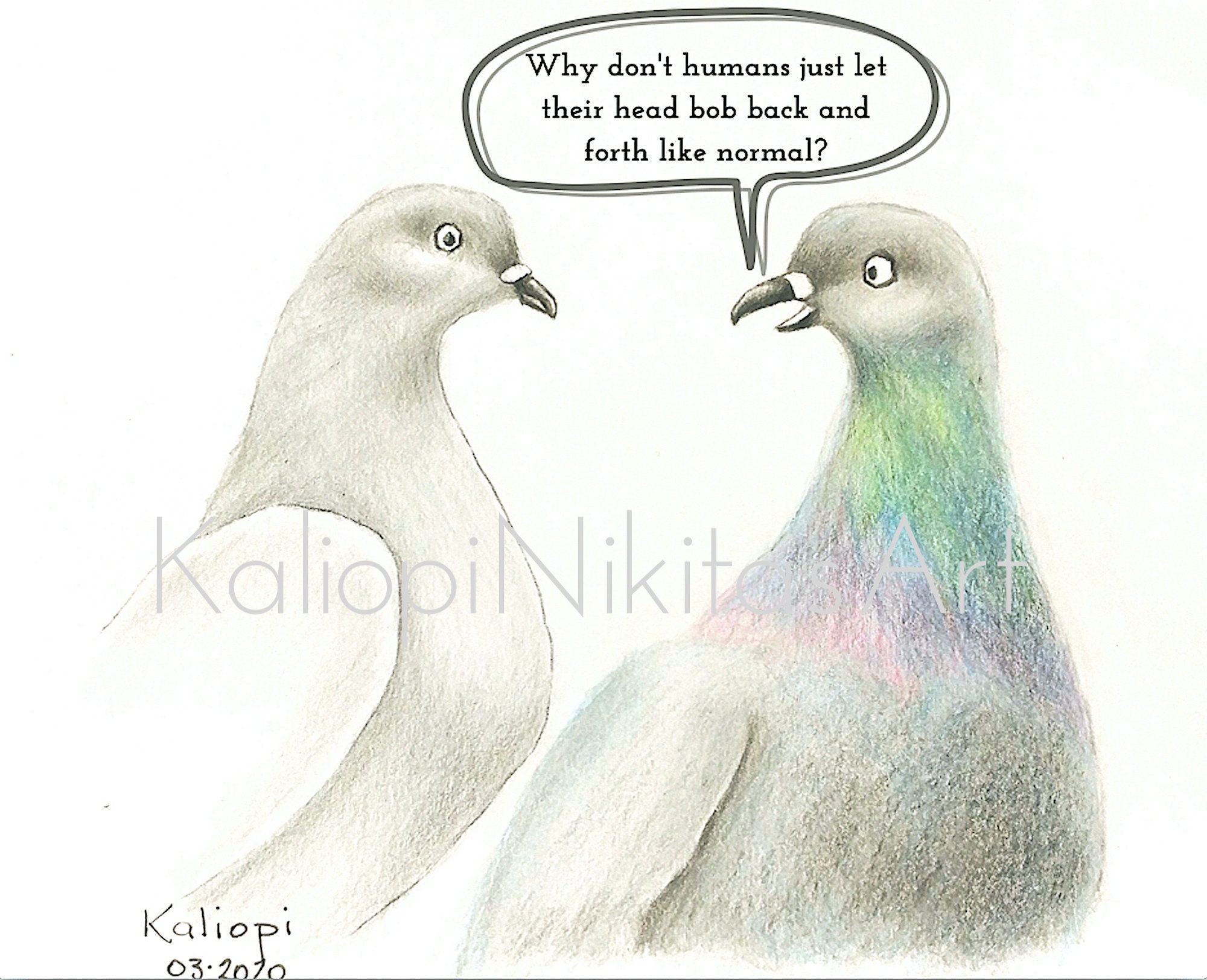Funny Pigeon Art Print Two Pigeons Talking - Etsy
