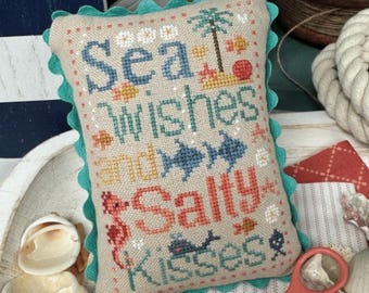 Salty Kisses Cross Stitch Pattern | Beach Cross Stitch Pillow Pattern | Coastal Summer Decor | Primrose Cottage Stitches | Nautical