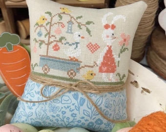 Springtime Stroll Cross Stitch Pattern | Primrose Cottage Stitches | Easter Bunny Cross Stitch Chart | Spring Pillow Pattern