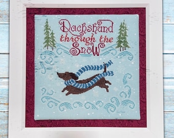 Dachshund through the Snow - cross stitch chart by Dirty Annie