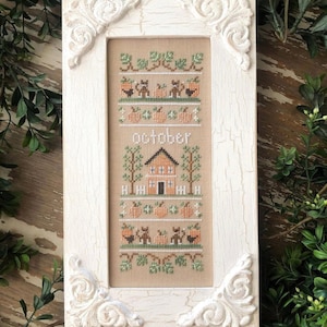 Sampler van de maand oktober GRATIS verzending - kruissteekkaart van Country Cottage Needleworks