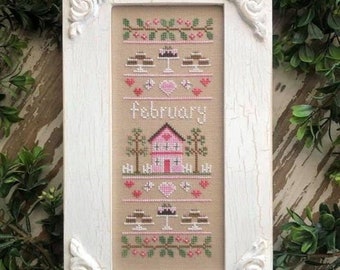 Sampler van de maand februari: kruissteekkaart van Country Cottage Needleworks