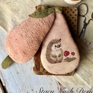 Velvet Pink Pear Needle Book - cross stitch chart by Stacy Nash