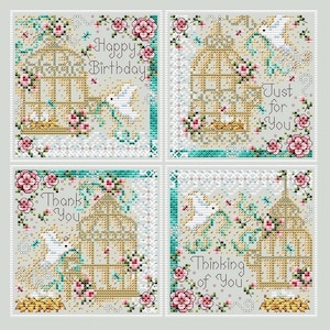 Birdcage Cards - Cross Stitch Chart - Gratis verzending